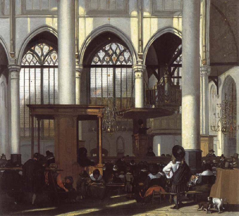 WITTE, Emanuel de The Interior of the Oude Kerk,Amsterdam,During a Sermon china oil painting image